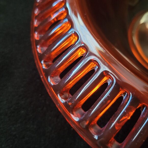 Vtg US Glass Tiffin #8076 Tangerine Amberina Open Work Ribbon Console Bowl *Read - Picture 5 of 13